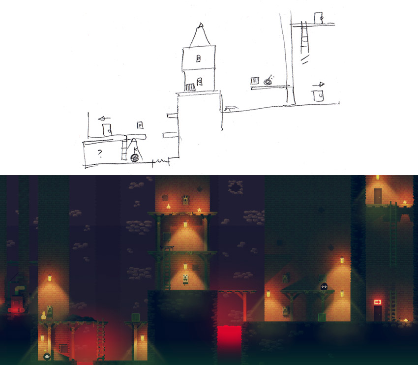 The basic idea for this puzzle worked almost exactly like first sketched